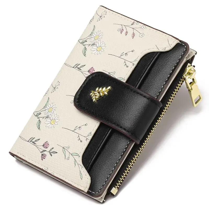 VTLASK Women's RFID Blocking Floral Print PU Leather Long Wallet - Clutch Shape Large Card Holder with Zip Coin Pocket, Casual Wear Basic Look Accessory for Ladies, Wallets for Women, Polyurethane, Zip Closure, Anti-Theft