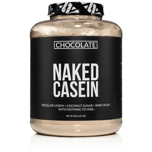 Naked Casein Chocolate - Premium Micellar Casein Protein Powder with Raw Cacao & Coconut Sugar - 5 LB - Sourced from US Farms - 27g Protein, 5g sugar, 6g Carbs - For Muscle Recovery - Slow Digesting - Only 3 Ingredient