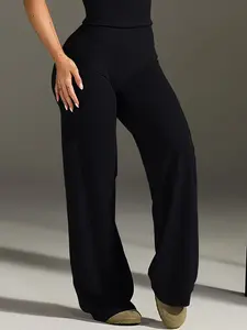 High Waist Straight Leg Loose Yoga Pants, Slimming Fitness Outdoor Sports Long Trousers, Comfortable Workout Wear for Women, Casual Lounge Pant