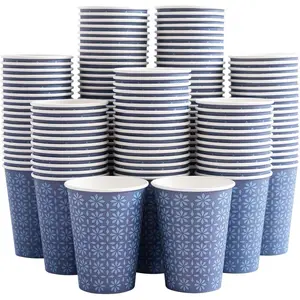 240 Pack 12 oz Disposable Paper Cups, Hot/Cold Beverage Paper Drinking Cups, Navy Floral Paper Coffee Cups 12 oz for Home-use, Office, Restaurant and Events