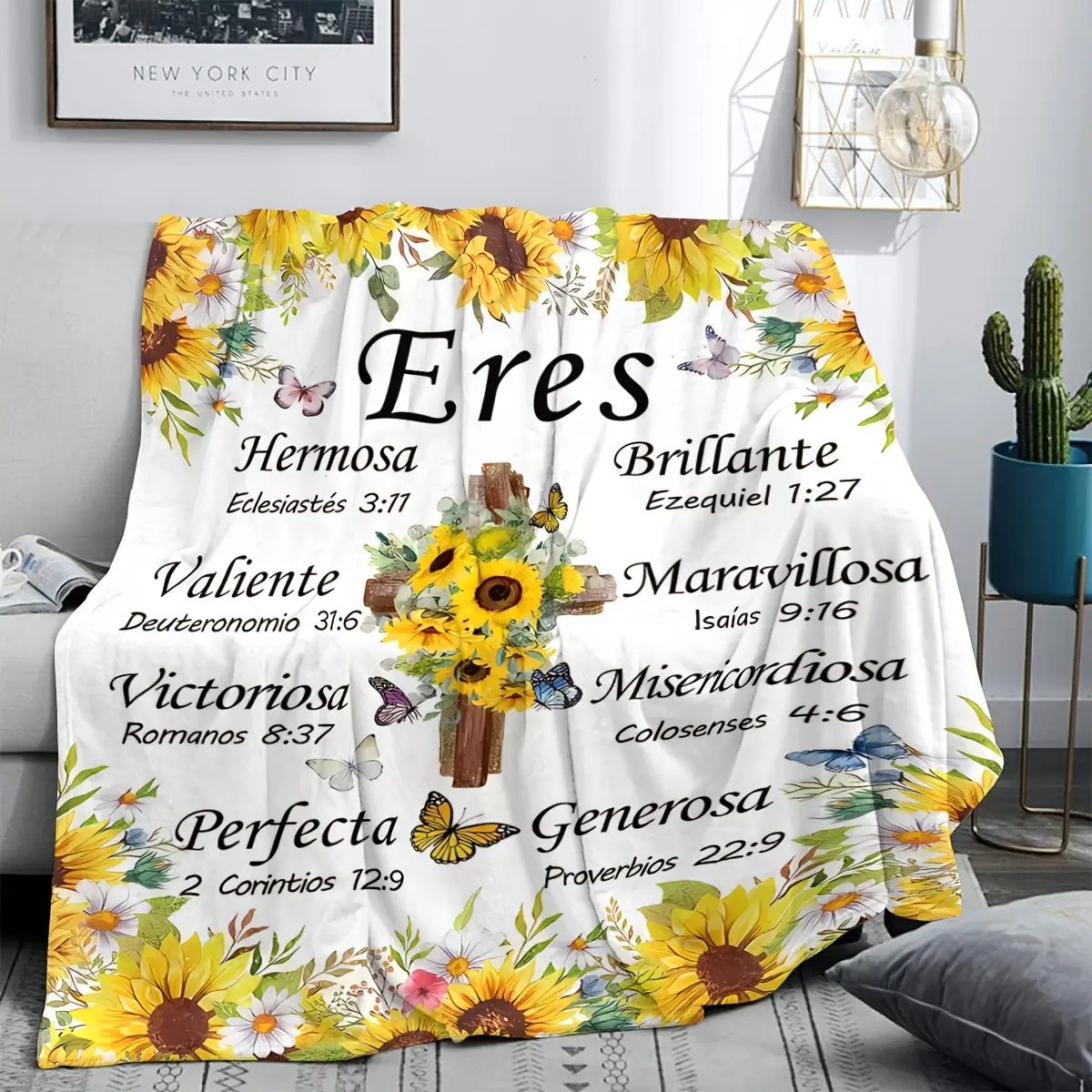 Spanish Christian Flannel Blanket with Inspirational Text, Soft Religious Gift for Christmas, Bible Verse Print, Durable 280GSM Throw for Sofa, Travel, Camping, Birthday