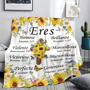 Spanish Christian Flannel Blanket with Inspirational Text, Soft Religious Gift for Christmas, Bible Verse Print, Durable 280GSM Throw for Sofa, Travel, Camping, Birthday
