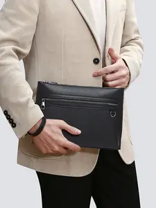 Stylish Desigh Men's Handbag Black Textured Clutch Bag, Elegant Clutch, for Men with Zipper Pocket, Secure Travel Phone Wallet Card Cash Organizer, Business Men's Briefcase, Men's Accessory Valentine's Day Gift for Men