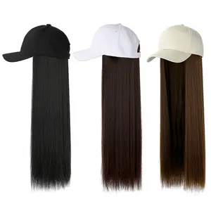 Synthetic Wigs Baseball Cap Hat with Synthetic Hair Long Straight Full Wig Hat Adjustable Party Prop