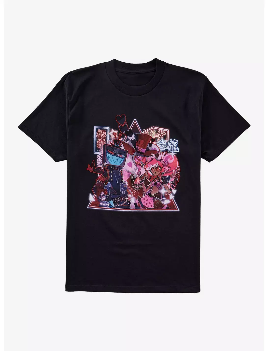 Men's Neon Cyberpunk Overlords The Vees Premium Printed Graphic T-Shirt - Hazbin Hotel Neon Signs Design, Double Stitch, Fade Resistant