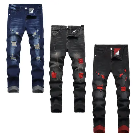 JUNBAOSS Men's Multi Pack Slim Fit Stretch Jeans Colored Ripped Jeans for Men, Casual Fashion Straight Leg Comfort Flex Waist Skinny Denim Pants, Menswear Trouser Streetwear Motocross Jeans with Plain Pockets