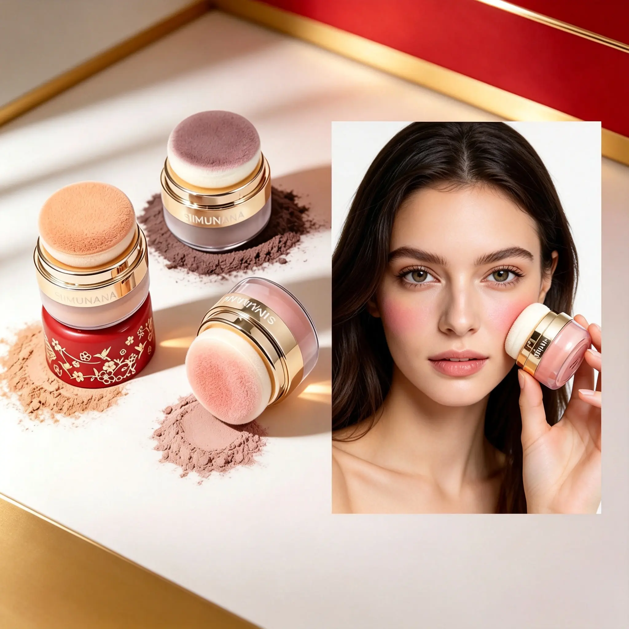 3 Color Air Cushion Lazy Blush Powder With Mini Mirror, Pocket Portable Natural Glow Blush, Long Lasting Lightweight Hydrating Diffused Blush For Daily Summer Makeup, Suitable For All Skin Tones, Holiday Valentine's Day Gift Cosmetics