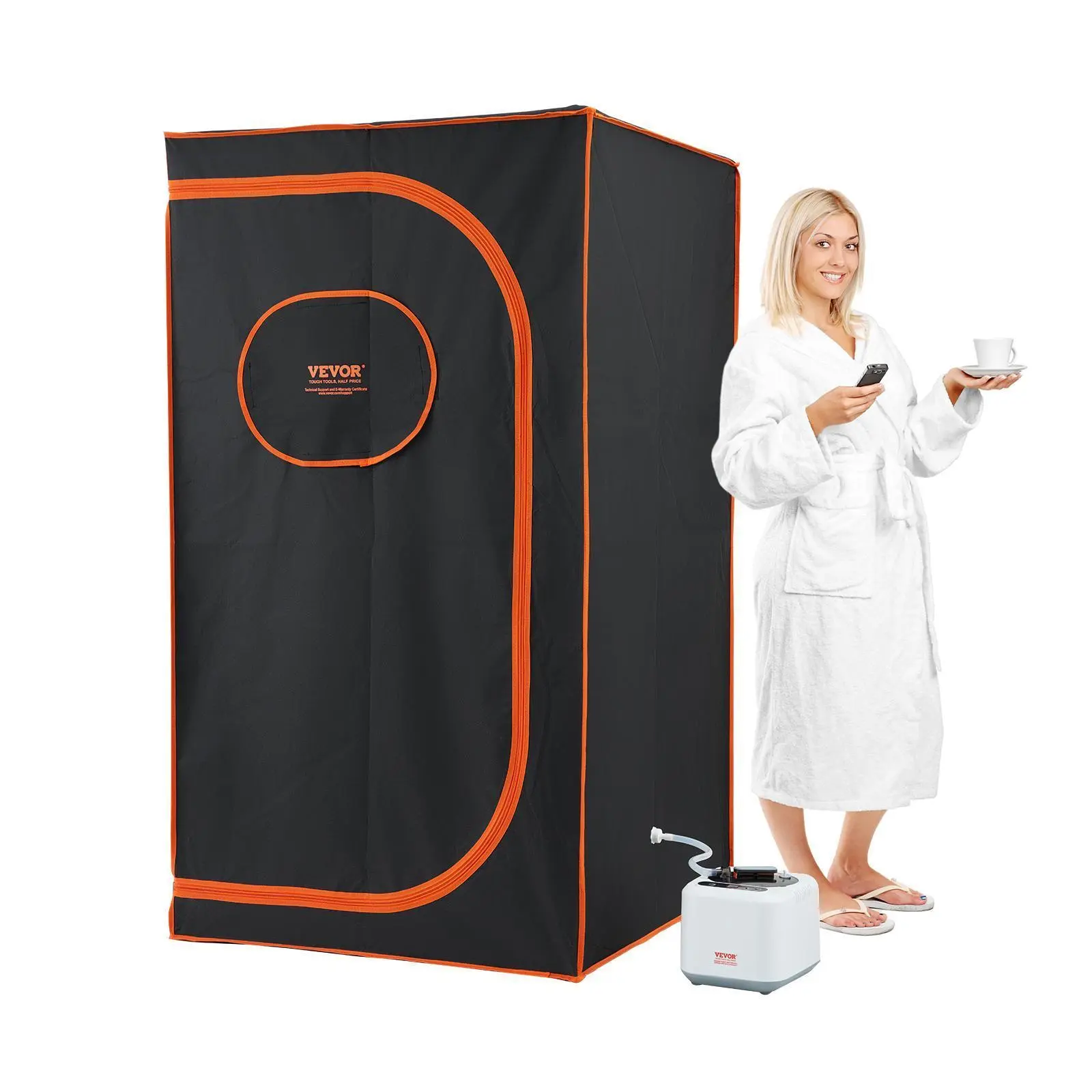 【SummerFinds】VEVOR Full Size Portable Steam Sauna Tent, Portable Sauna Box, 1000W Personal Kit with 2L Steam Pot, 35.43x35.43x63in, Double-Sided Zipper, Anti-Dry Burn Design, Remote Control, Floor Mat for Home Spa Detox & Heated Therapy, 35.43X35.43x63 In