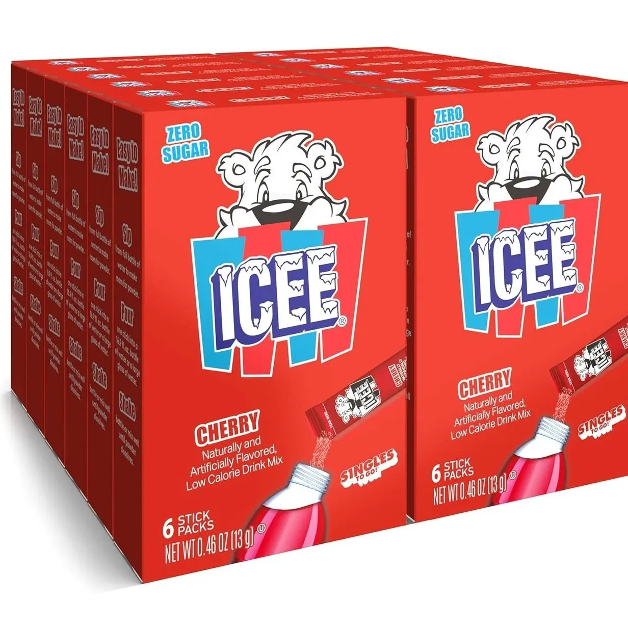 ICEE Singles To Go Water Drink Mix - Powder Sticks, 12 Boxes with 6 Packets Each - 72 Total Servings, Cherry, Pack of 12