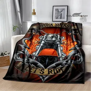 Motorcycle retro printing blanket Flange Warm Soft and Skin-friendly picnic blanket bed linings birthday gift