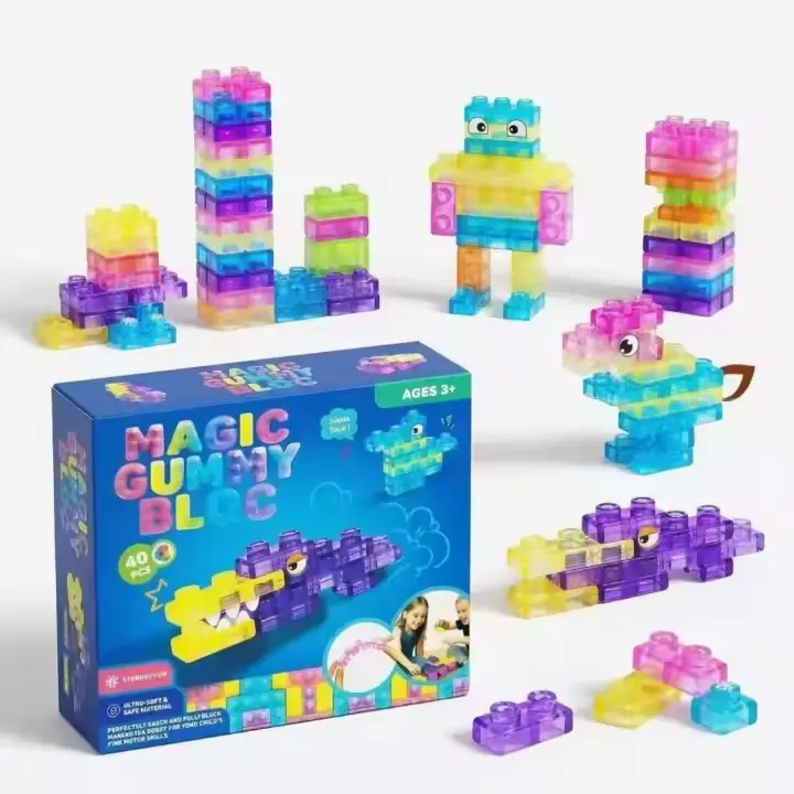 40 PCS Sensory Soft Building Blocks for Toddlers, Kids Montessori Squishy Stacking Toy Set, Squeezable & Stretchable Early Learning Construction Playset, Puzzle Blocks for Creative Play
