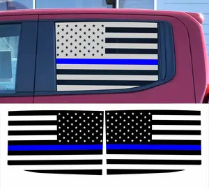 American  Flag Blue Line Side Window Decals for Chevy Silverado Crew Cab 2019-2024 in matte black vinyl