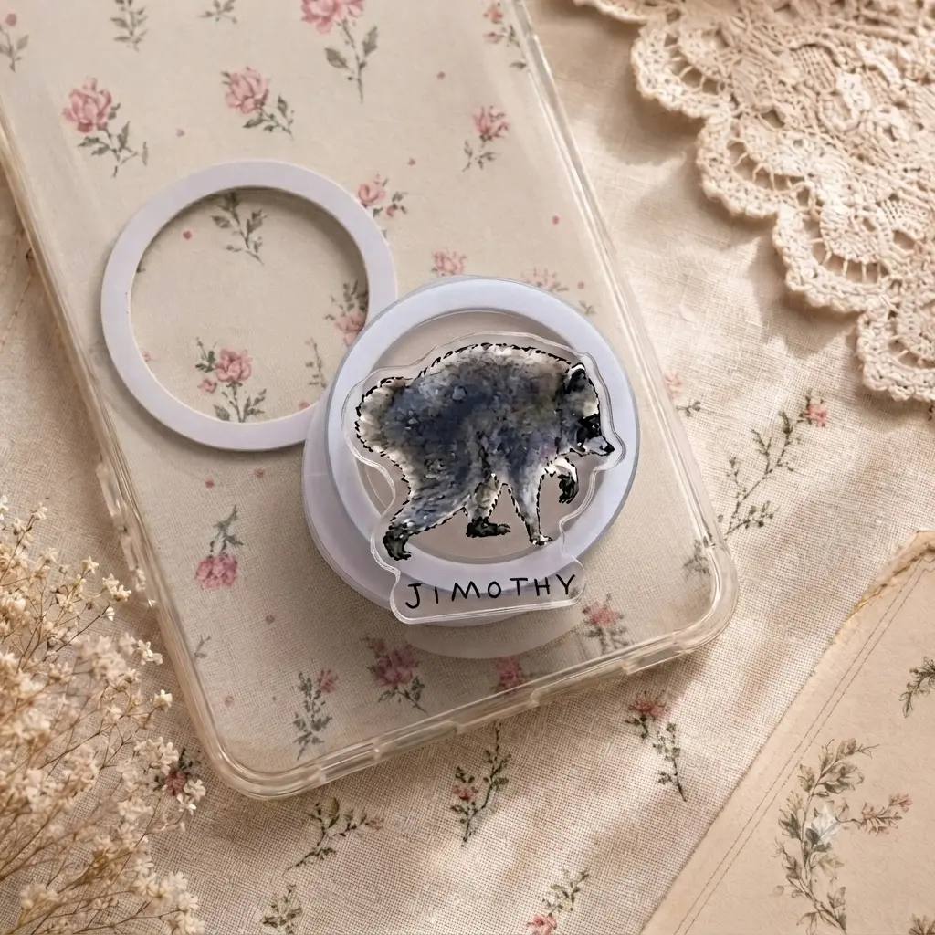 Watercolor Raccoon Acrylic Phone Grip - Aesthetic Funny Trash Panda Phone Stand for Mobile