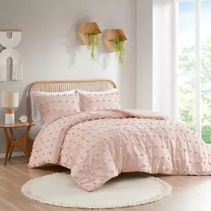 JLA Home Clip Jacquard Comforter Set Modern Antimicrobial, Pink, Twin/TwinXL