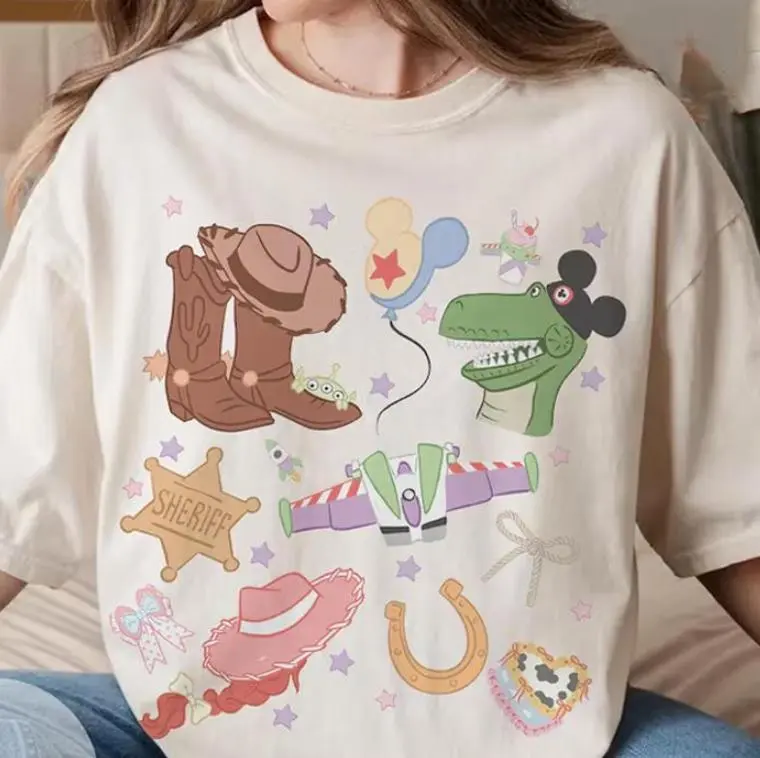Youth & Adult Vintage Retro Toy Stories T-Shirt, Woody Buazz Dust Shirt, Unisex Gift for Womenswear Basic