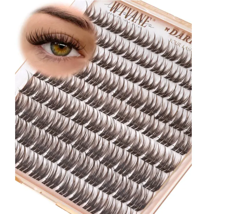 Wispy Lash Clusters Brown Eyelash Clusters 10-14 mm Natural Cluster Eyelash Extensions CD Curl Individual Lashes Clusters with Invisible Band Dark Brown Wispy Lash Extensions for Soft Glam
