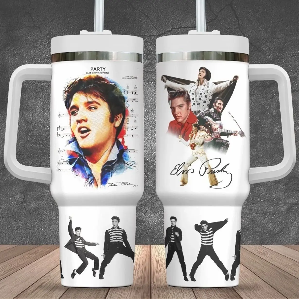 New Popular Elvis Presley Music 40oz Tumbler with Handle Gift For Fans, Leak-Proof and Stylish for Everyday Use