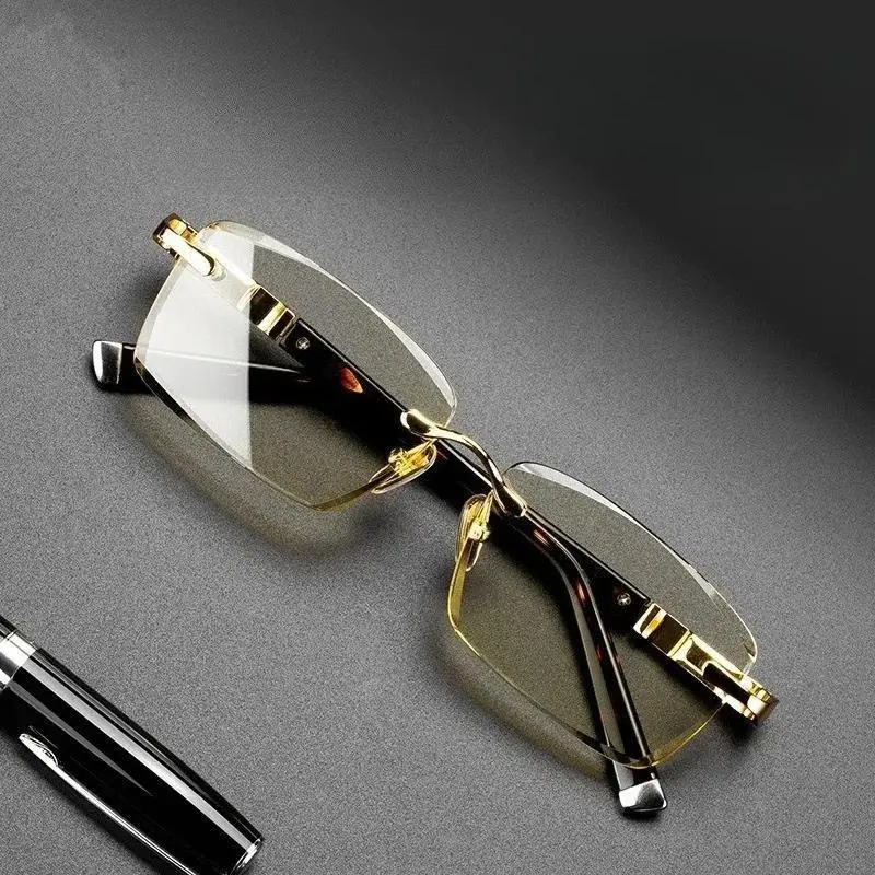 Square Frame Business Reading Glasses for Men & Women Anti- Light Design +1.00 to +4.00 Magnification Professional Office Style Vision Correction Blocking Screens Blue Light Blocking Glasses Golden