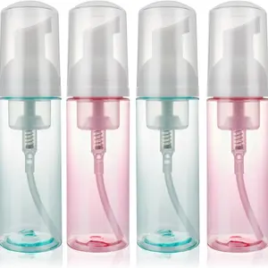 2Pcs 60ml Travel Foam Bottle (with Pump) Refillable Plastic Container Portable Foam Dispenser Suitable for Facial Cleanser and Skin Care Products