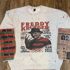 Freddy Krueger Crewneck Vintage Sweatshirt with Paint Splatter Design Fear Has a Face Graphic