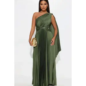Athena Pleated Maxi Dress - Olive