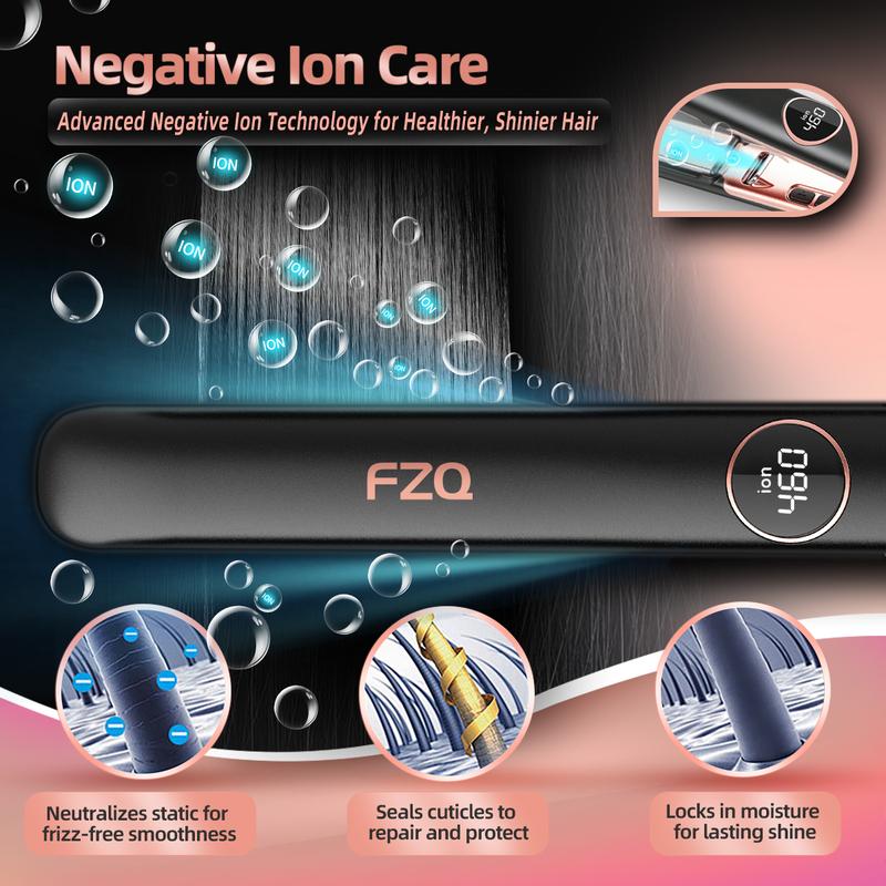 FZQ 20M Negative Ion Care,Hair Straightener & Curling Iron 2 in 1,3D Floating Ceramic Glaze & Precise LCD Temperature Control, 310°F-460°F For Different Hair Types,100v-240v Universal Voltage Curler Comfort Curly
