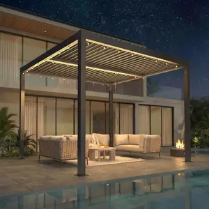 10' x 10' Outdoor Pergola with Adjustable Louvered Roof & Integrated Drainage, Heavy-Duty Metal Louvered Pergola for Patios, Black