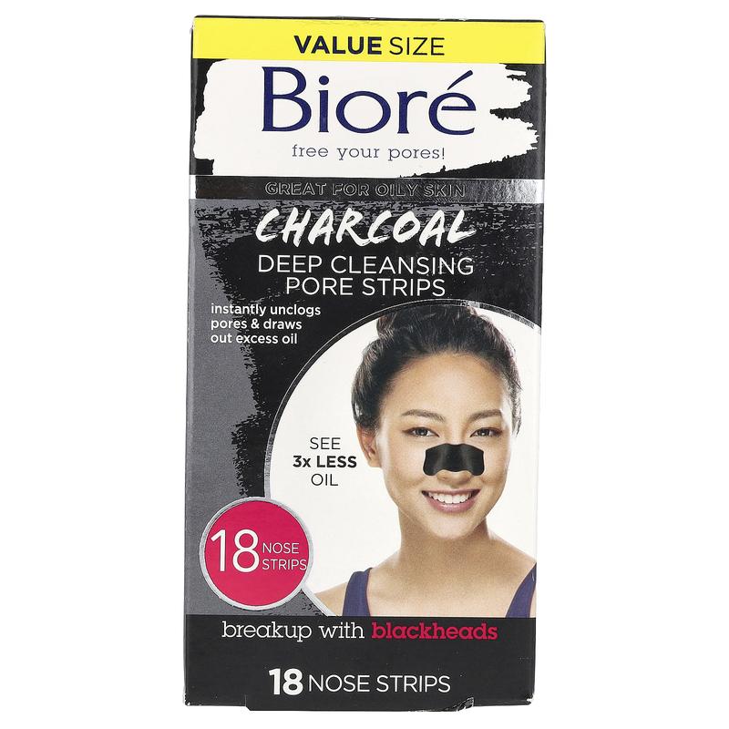 Biore Deep Cleansing Pore Strips, Charcoal, 18 Nose Strips