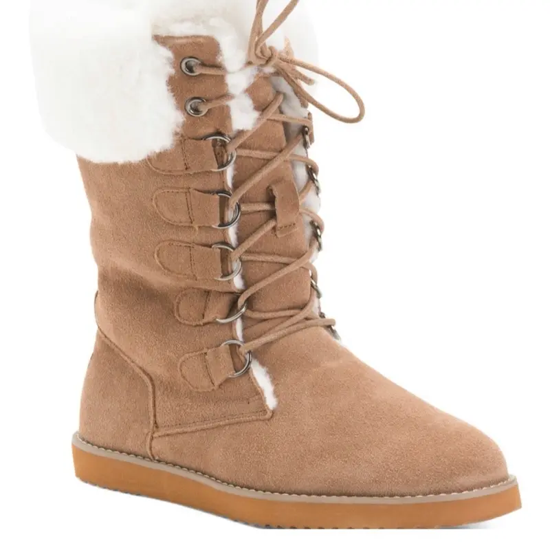 Women's Faux Fur Shearling Sheepskin Lining Boot Size 8 New In Box with Lace-Up Design and Fur Trim - Girl, Footwear Comfort