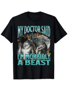 Men's Funny Werewolf Expression T-Shirt, Lightweight Summer Top, Casual Daily Wear, Graphic Fitted Crop Tee, Comfortable Clothing