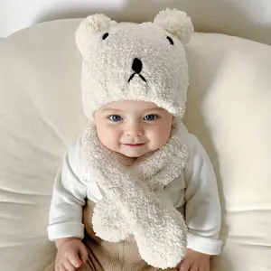 2pcs Winter Hat & Scarf Set for Toddlers - Soft Stretchy Knit Beanie with Bear Ears, Lightweight Warm Winter Accessories, Mixed Colors, Hand Wash Only, Christmas Gift for Boys & Girls, Toddler Winter Wear, Playful Toddler Accessory, Cozy Toddler