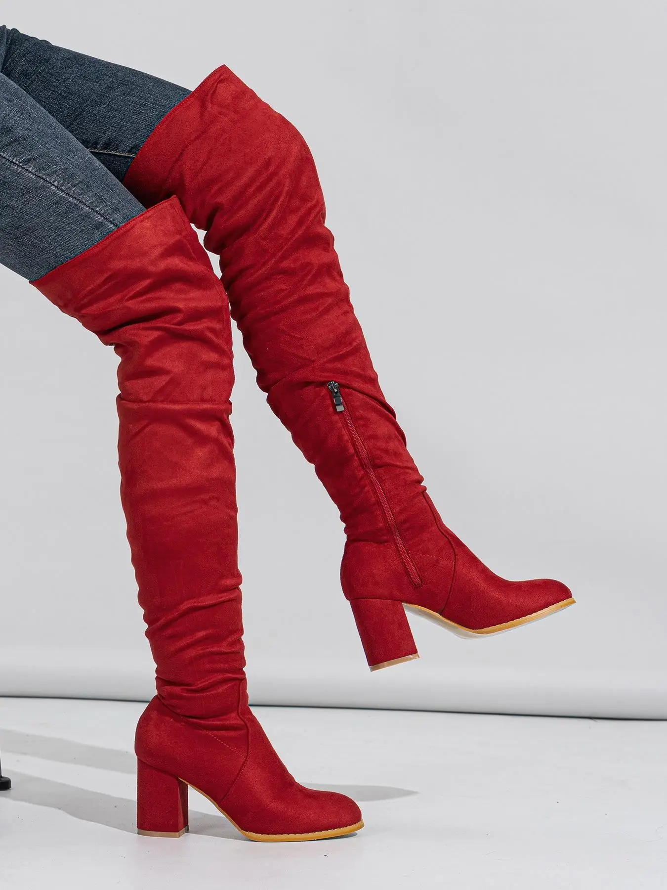 Women's Solid Color Side Zip Over The Knee Boots, Fashionable Pointed Toe Slouchy Boots for Daily Wear, Female All-match Trendy Shoes for Fall & Winte