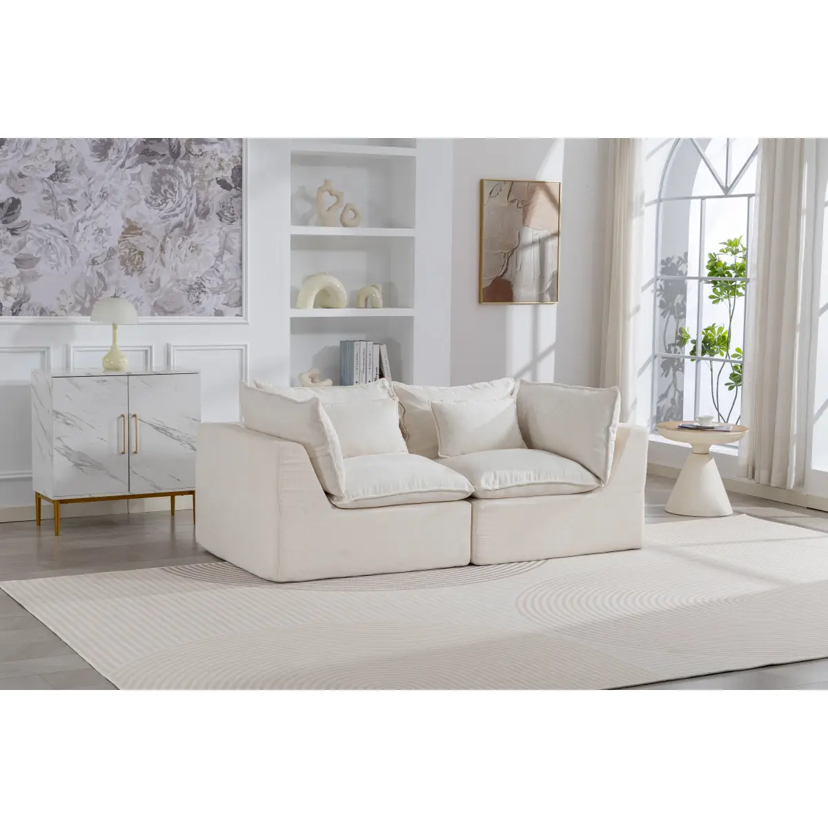 74.8" Wide Velvet Modern Oversized Modular Sectional Sofa - 2-Seat Wide Deep Seat Comfy Couch with Slow-Foam Foam for Living Room Indoor Furniture & Deep-Relaxation, Velvet Fabric