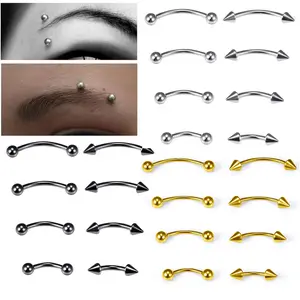 20-Piece Curved Barbell Piercing Set, Assorted Eyebrow Rings in Silver, Black & Gold, Featuring Ball & Spike Tops for Versatile Styling