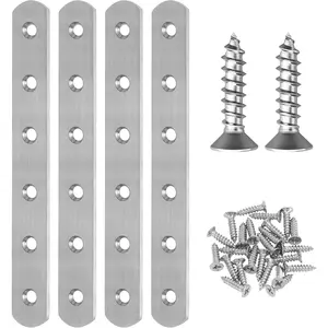 4 Pcs 6 Inch Flat Straight Stainless Steel Brackets with 24 Pcs Screws for Furniture Repair Fixing