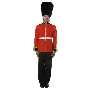 Royal Guard Soldier For Adults - Red Jacket with Gold Trim, Black Pants with Side Stripes, White Belt & Bearskin Hat - British Guard Uniform - Perfect for, Halloween, Pretend Play ,Theme Party & Cosplay - Menswear