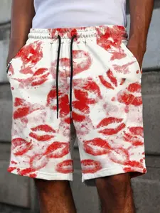 Men's oversized black shorts with monochrome bubble letter print, street graffiti style silk screen printed clothing, loose fit, elastic drawstring waist, ideal for street style, summer outdoor activities, and casual wear