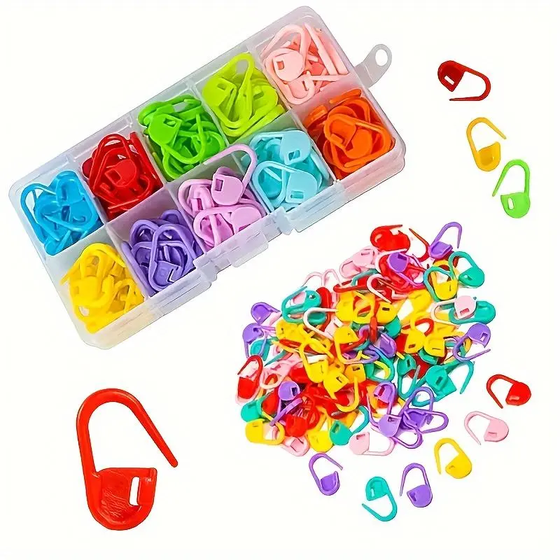 100pcs Multi-Color Plastic Locking Stitch Markers, Safety Pin Style Crochet Clips, DIY Craft Knitting Notions Kit for Crocheting and Knitting