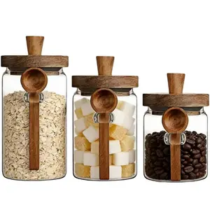 MIUVA Glass Coffee Jars with Bamboo Wood Lid and Spoon 20.3oz Airtight Mason Jars for Coffee Tea Cereal Spice and Canning BPA Free Portable Kitchen Canisters Thanksgiving tableware TikTokShopBlackFriday Christmas Gift
