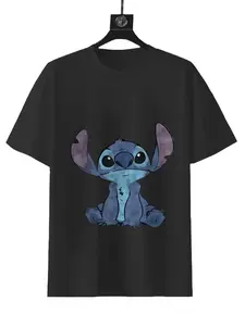 Disney Lilo & Stitch Distressed Stitch Portrait T-Shirt - Black Graphic Tee Featuring Stitch Design for Summer Wear