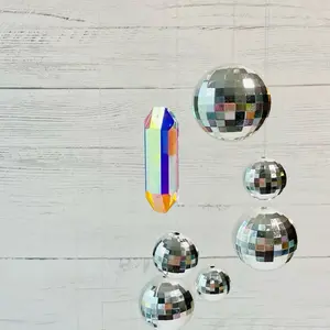 Hanging Disco Ball Crystal Suncatcher - Colorful Rainbow Design with Mirror Balls for Decorative Appeal Hangable Decoration Light or Ornaments