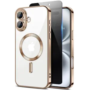 Magnetic for iPhone 16 Case with Privacy Screen Protector & Full Camera Cover Compatible with MagSafe Shockproof Slim Clear Back Phone Case for iPhone 16 Glossy Cover