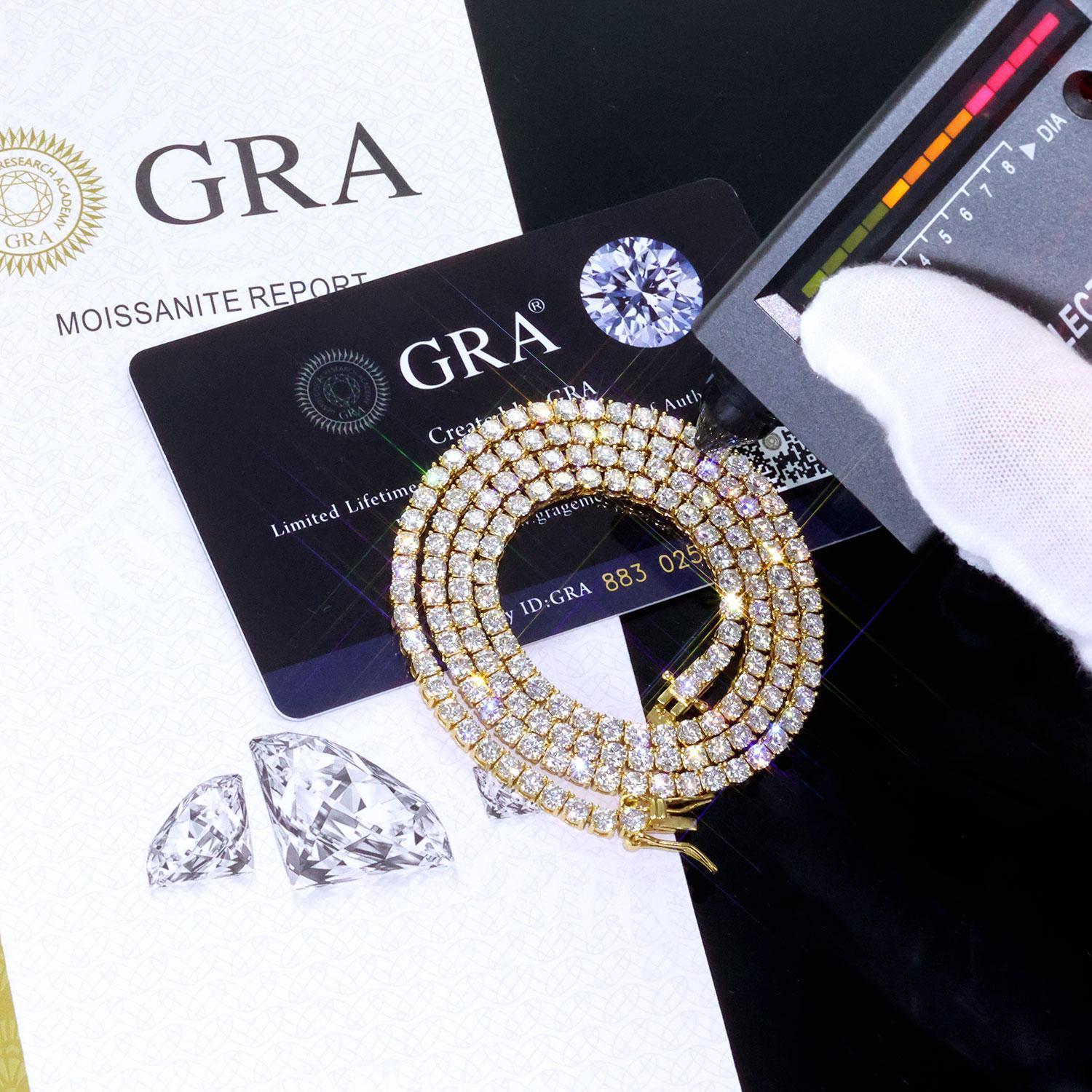 Fast Shipping Hip Hop Iced Out 2/3/4/5mm Moissanite Tennis Chain Men Women 925 Silver Moissanite Tennis Necklace GRA Certificate