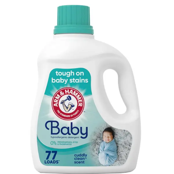 ARM & HAMMER Baby Hypoallergenic Liquid Laundry Detergent - Cuddly Clean Cleaner Fragrance, 100.5 fl oz (77 Loads), Tough on Baby Stains, Household Bulk Option for Various Needs, Made in USA, Liquid Detergents, Cleaner Laundry Fragrance