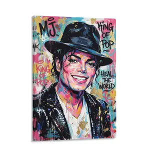 King of Pop Michael Jackson Canvas Wall Art, Graffiti Street Art MJ Portrait Poster Canvas Print, Abstract Colorful Musician Artwork for Music Room Living Room Bedroom Aesthetic Man Cave Wall Decor Gift