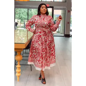 Regal Red & White Print Midi Dress