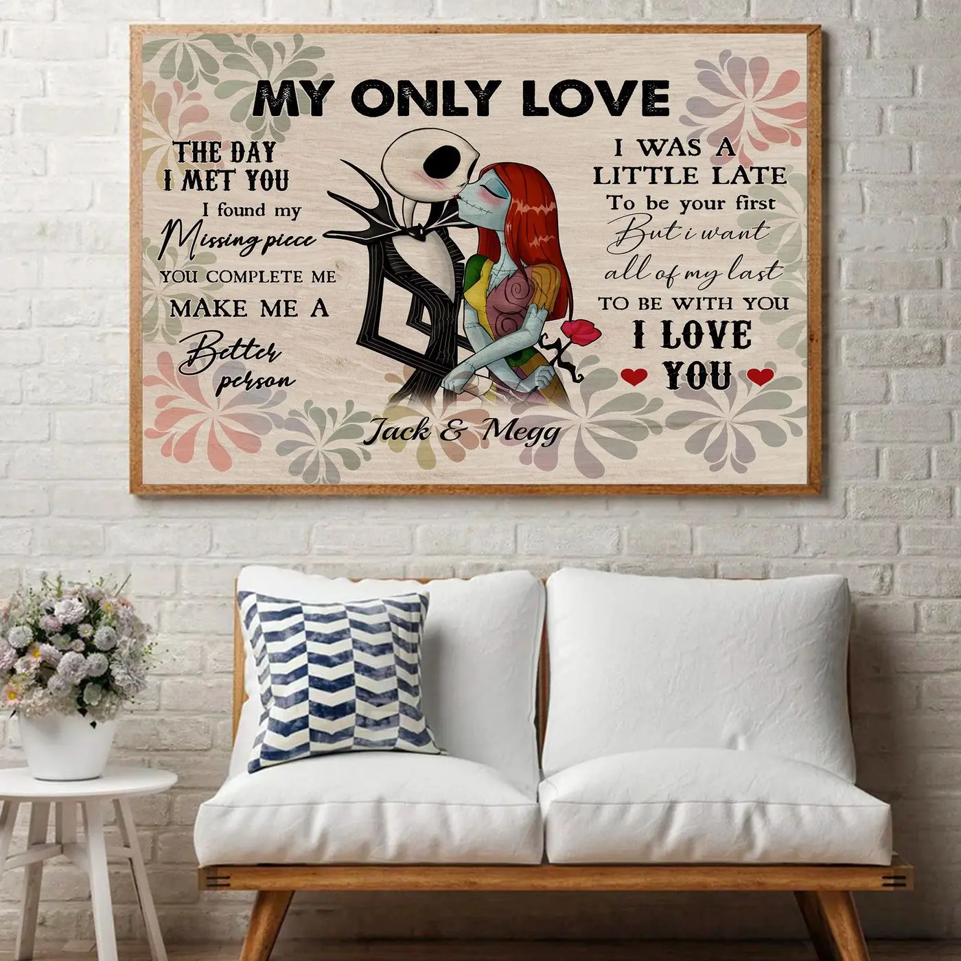 Personalized Jack Skellington Vintage Poster/Canvas, Jack And Sally Vintage , My Only Love I Wish Poster,Nightmare Valentine Gift