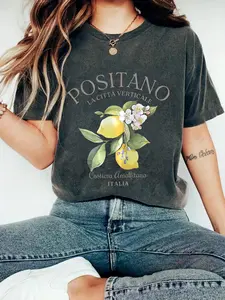 Women's Lemon Print Round Neck Tee, Fashion Casual Crew Neck Fitted T-Shirt for Daily Holiday Vacation Outdoor Wear, Ladies Clothes for Summer