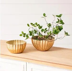 Decorative Ribbed Metal Bowl Set of 2