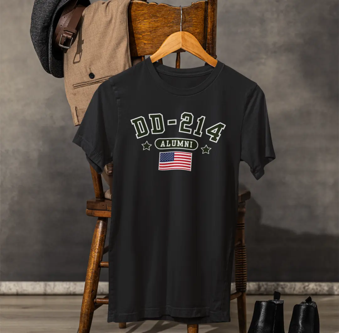 DD-214 Alumni Unisex T-Shirt Military Retirement Tee 100% Cotton Eco-Friendly Casual Wear